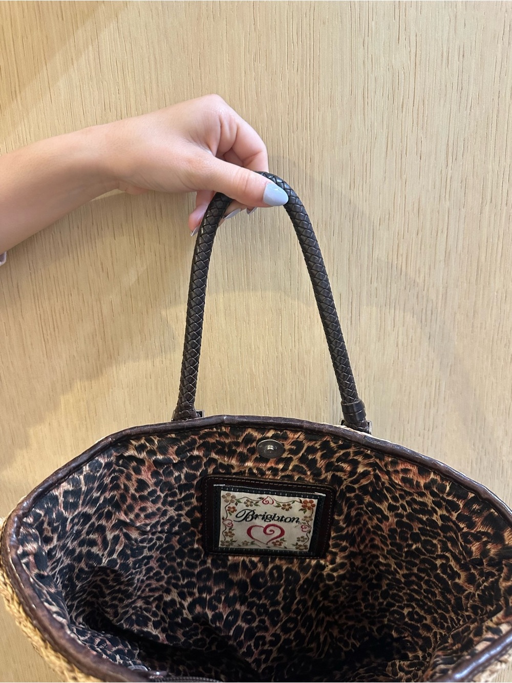 Brighton Braided Straw Tote with Dark Brown Handles and Heart Charm - Picture 9 of 10